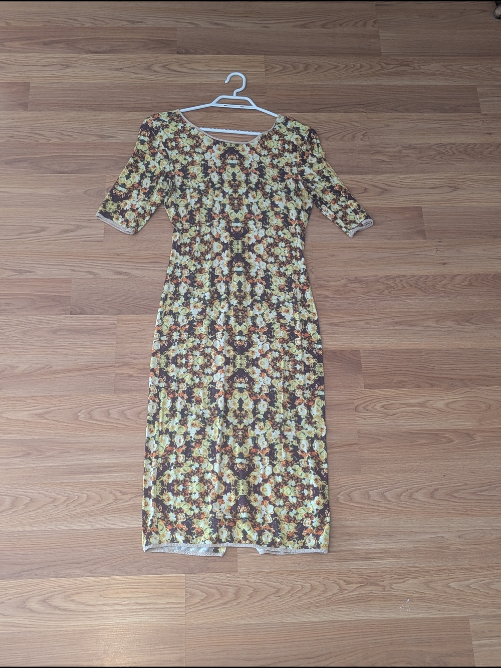 Sam & Lavi Yellow and Brown Floral Sheath Dress